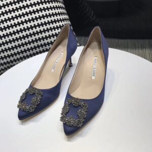 Replica Manolo Blahnik Hangisi 70 Pumps In Navy Blue Satin 2