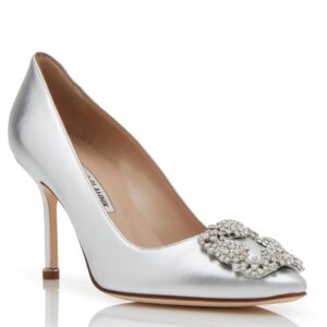 Replica Manolo Blahnik Hangisi 70 Pumps in Silver Metallic Leather