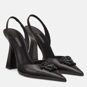 Replica Versace La Medusa Slingback Pumps In Black Leather