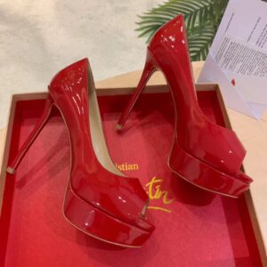 Replica Christian Louboutin Red Patent Fetish Peep 130mm Pumps 2