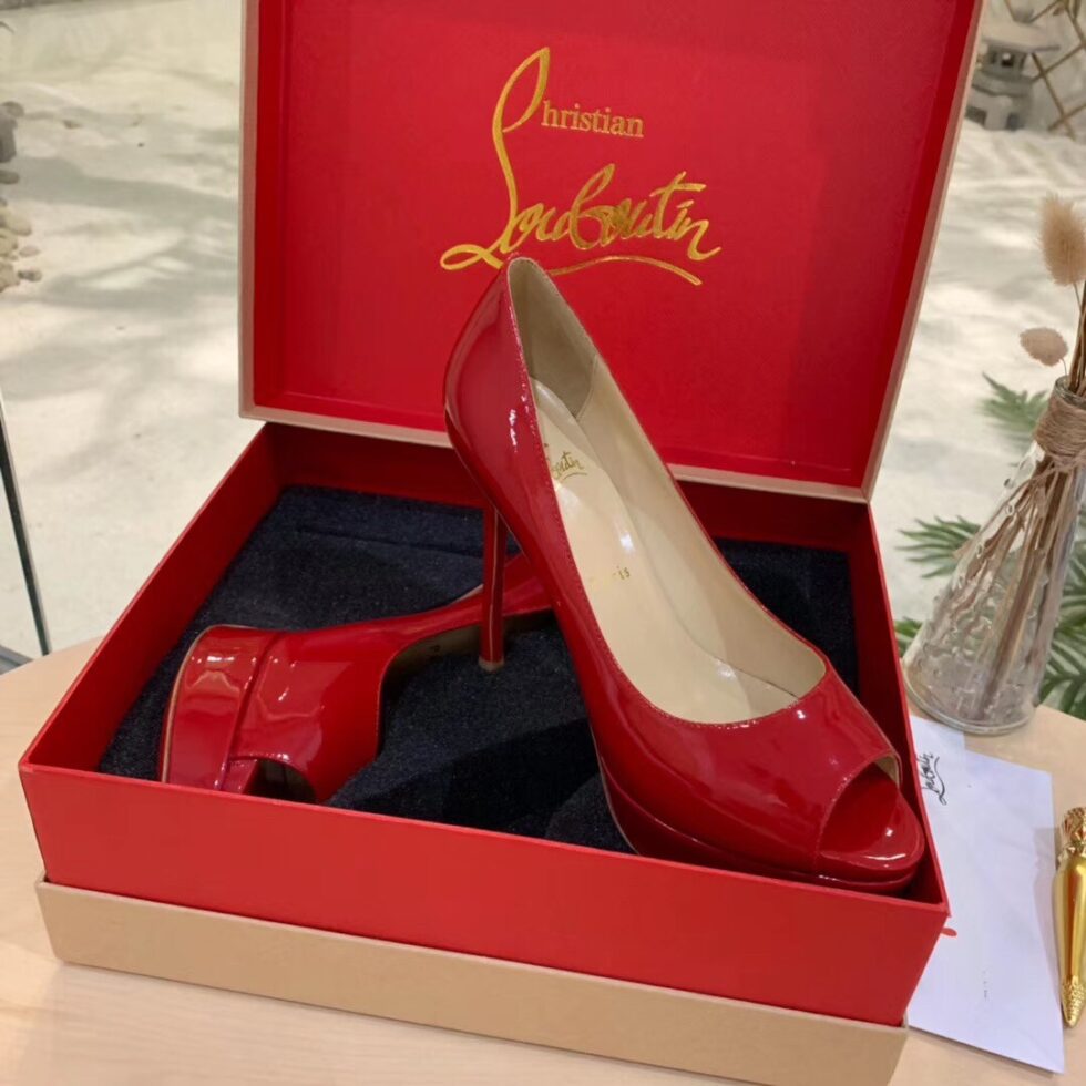 Replica Christian Louboutin Red Patent Fetish Peep 130mm Pumps 106