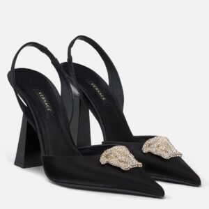 Replica Versace La Medusa Slingback Pumps In Black Satin