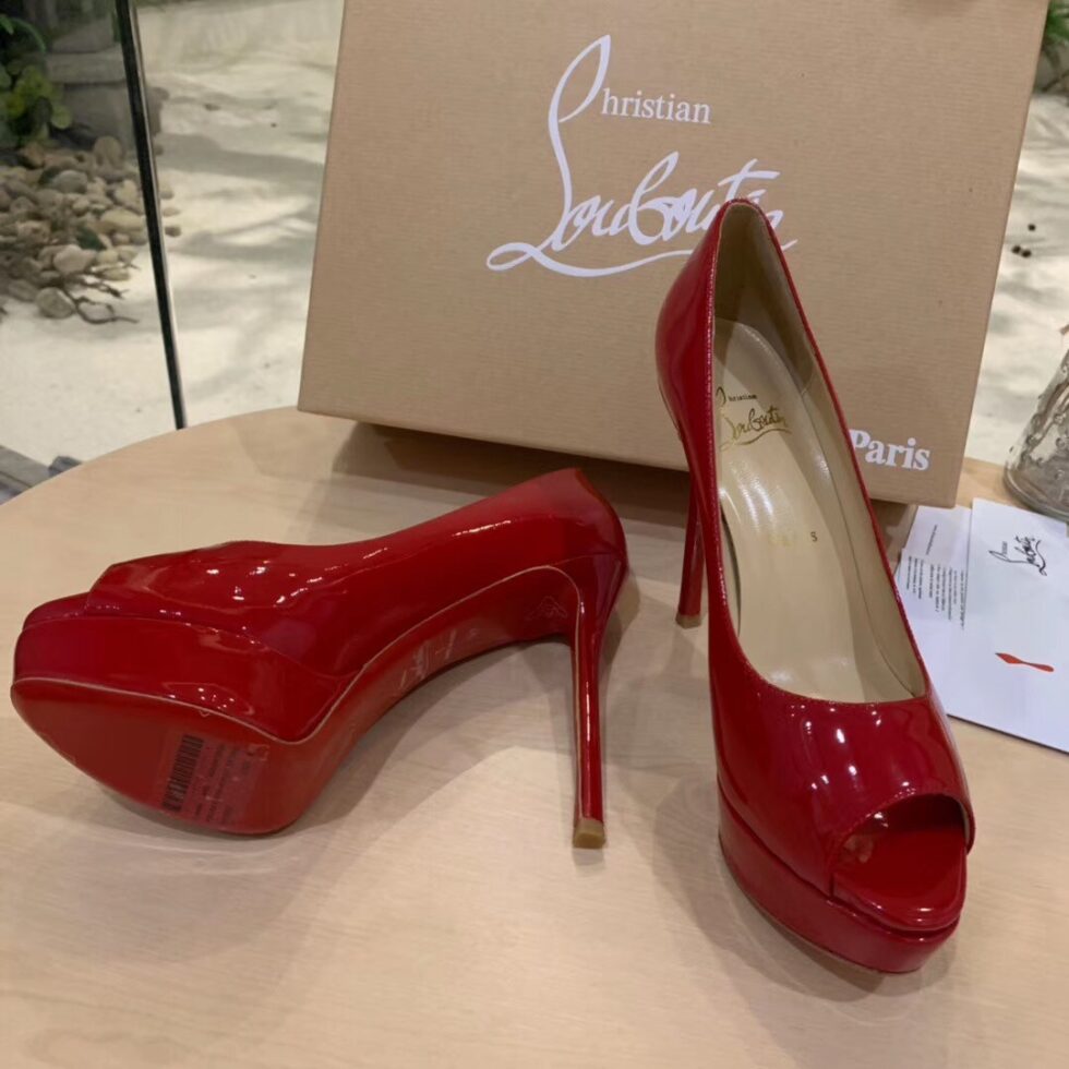 Replica Christian Louboutin Red Patent Fetish Peep 130mm Pumps 107