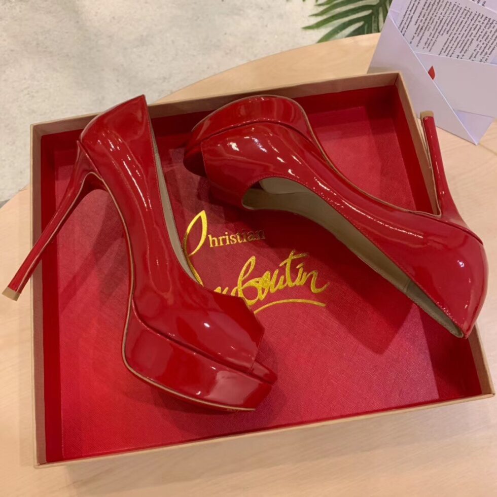 Replica Christian Louboutin Red Patent Fetish Peep 130mm Pumps 108