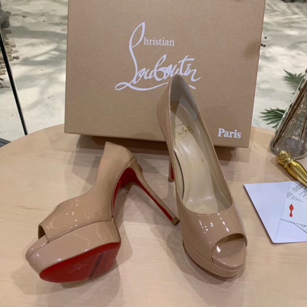 Replica Christian Louboutin Nude Patent Fetish Peep 130mm Pumps 107