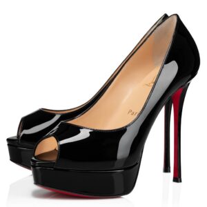 Replica Christian Louboutin Black Patent Fetish Peep 130mm Pumps