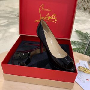 Replica Christian Louboutin Black Patent Fetish Peep 130mm Pumps 2