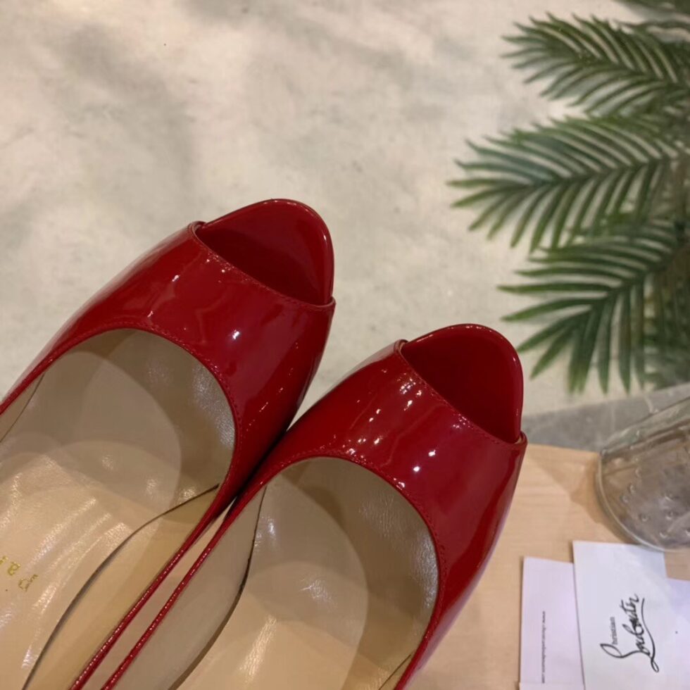 Replica Christian Louboutin Red Patent Fetish Peep 130mm Pumps 111