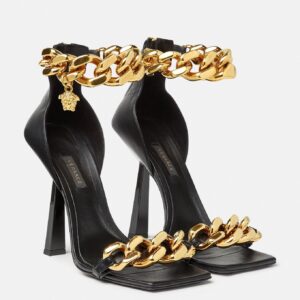 Replica Versace Medusa Chain Sandals 110mm In Black Leather