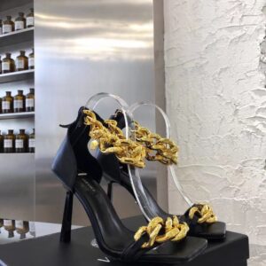 Replica Versace Medusa Chain Sandals 110mm In Black Leather 2