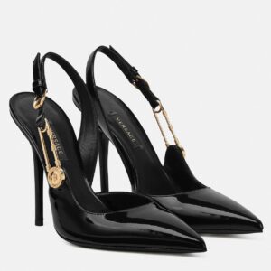 Replica Versace Safety Pin Slingback Pumps In Black Patent Leather