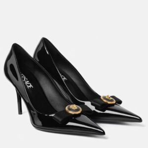 Replica Versace Gianni Ribbon Pumps 80mm In Black Patent Leather