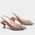 Replica Roger Vivier Virgule Strass Buckle Slingback Pumps in Violet Patent Leather