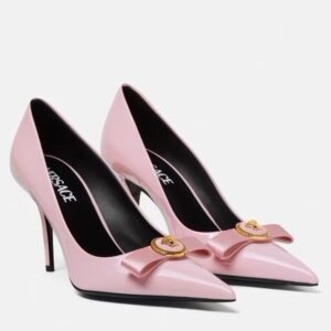 Replica Versace Gianni Ribbon Pumps 80mm In Pink Patent Leather