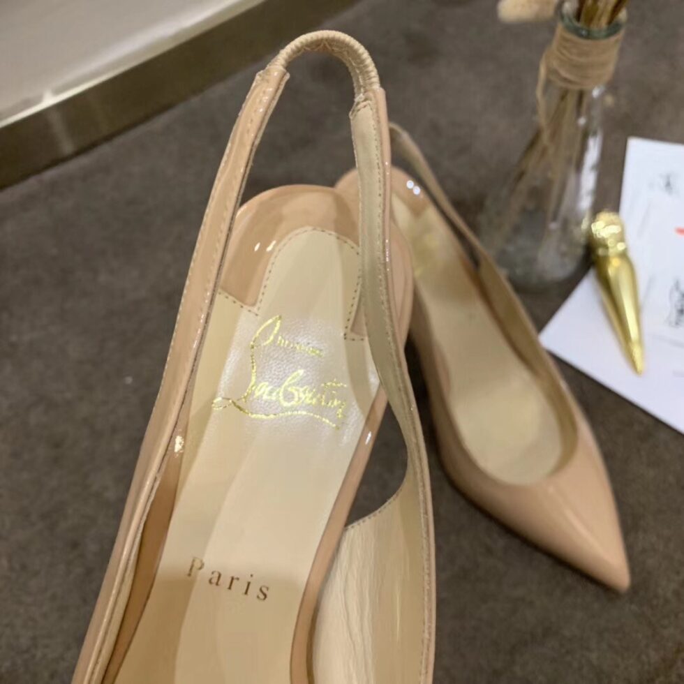 Replica Christian Louboutin Nude Patent Clare Sling 80mm Pumps 107