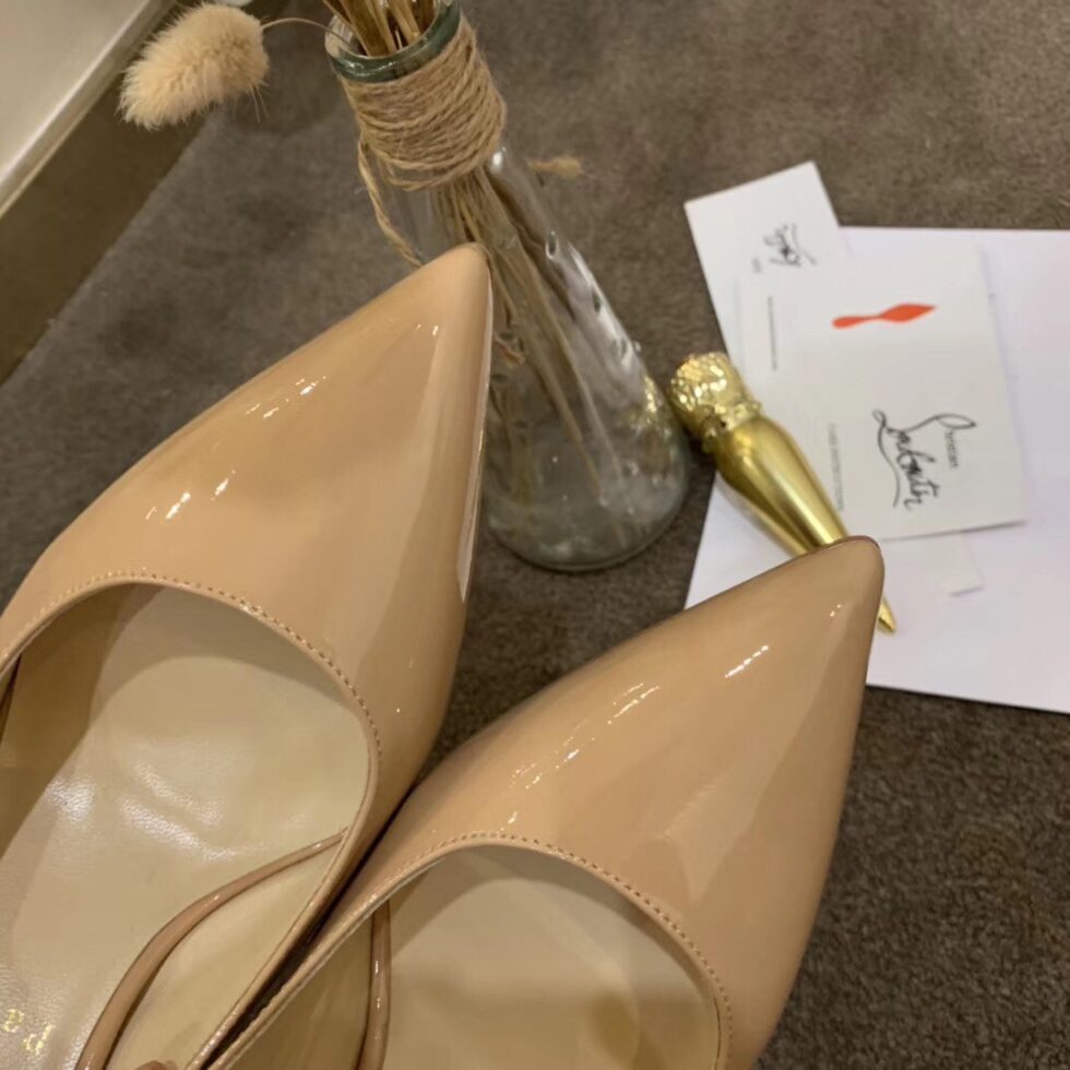 Replica Christian Louboutin Nude Patent Clare Sling 80mm Pumps 108