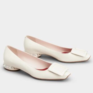 Replica Roger Vivier Strass Heel Covered Buckle Ballerinas In White Patent Leather