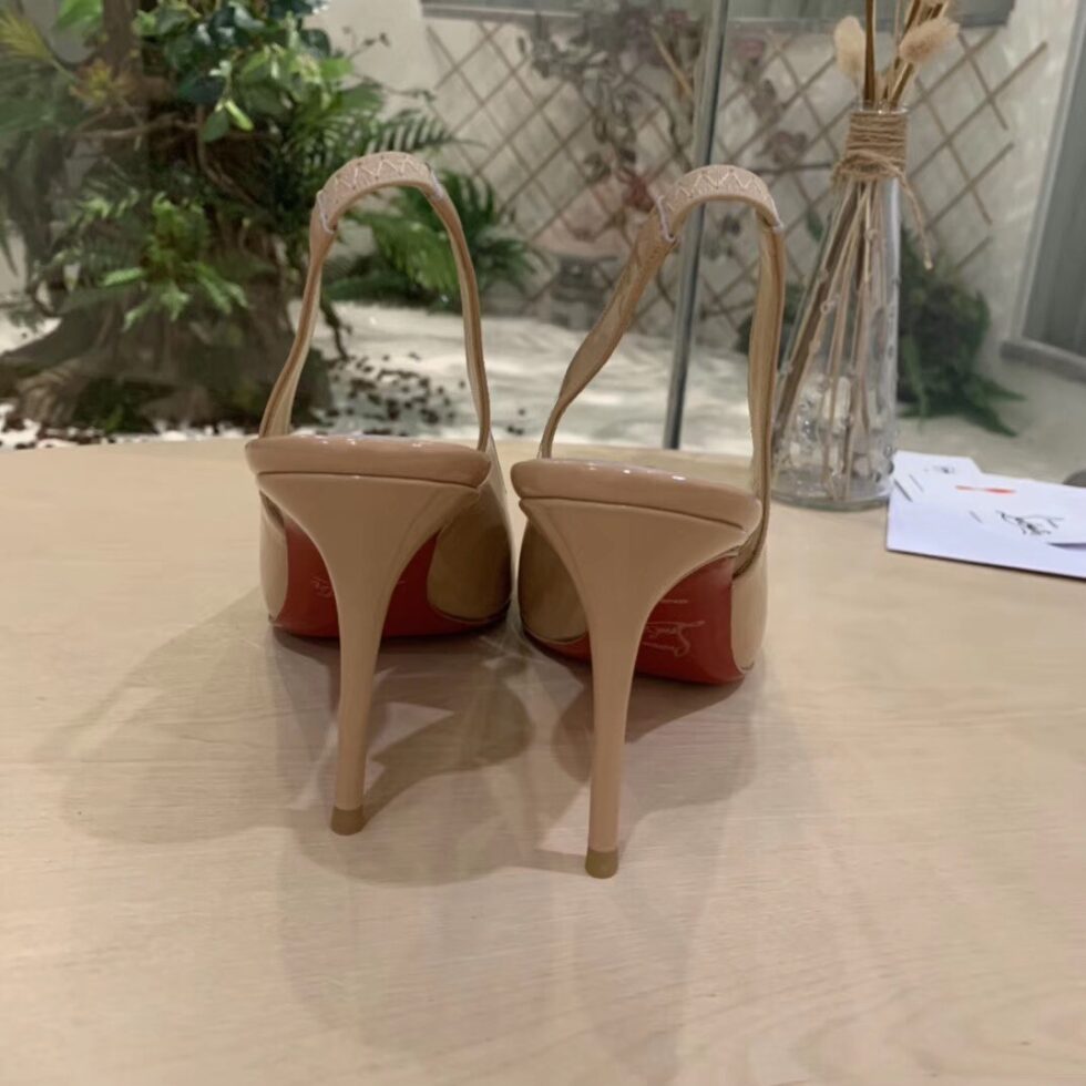 Replica Christian Louboutin Nude Patent Clare Sling 80mm Pumps 109