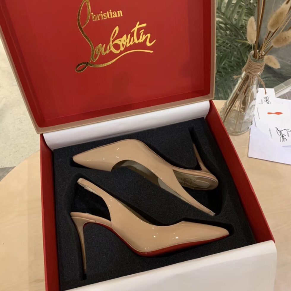 Replica Christian Louboutin Nude Patent Clare Sling 80mm Pumps 110