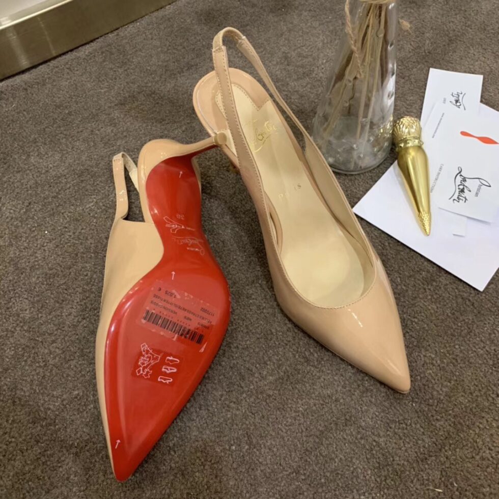 Replica Christian Louboutin Nude Patent Clare Sling 80mm Pumps 111