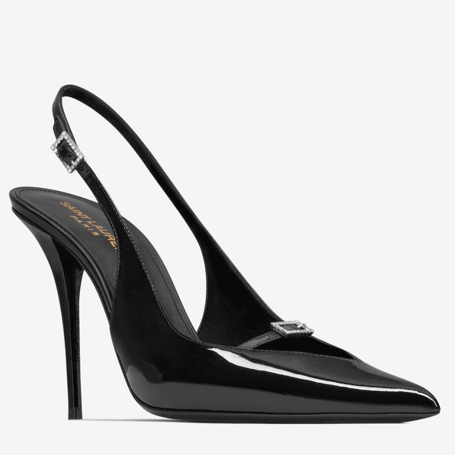 Replica Saint Laurent Luna Slingback Pumps 105mm In Black Patent Leather 104