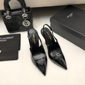 Replica Saint Laurent Luna Slingback Pumps 105mm In Black Patent Leather 2