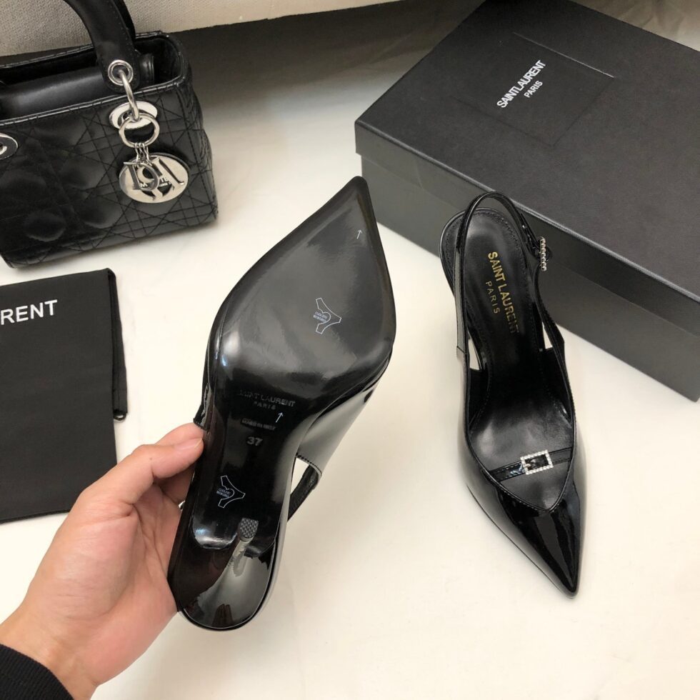 Replica Saint Laurent Luna Slingback Pumps 105mm In Black Patent Leather 106