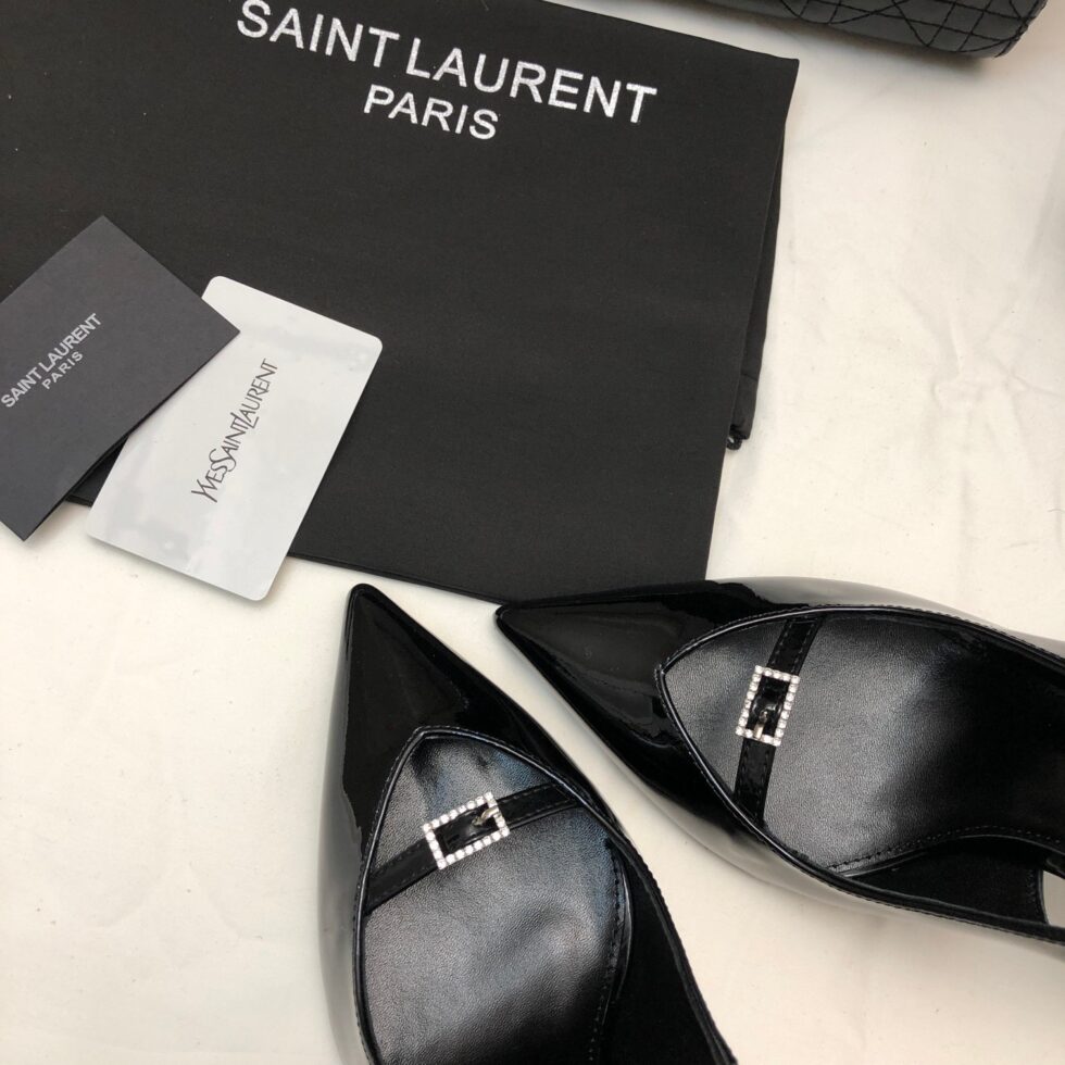 Replica Saint Laurent Luna Slingback Pumps 105mm In Black Patent Leather 107