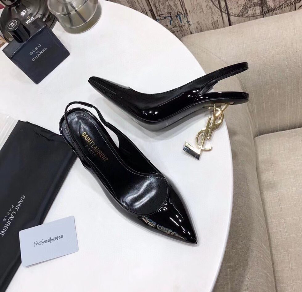 Replica Saint Laurent Opyum Slingback Pumps 110mm With Gold Heel 105