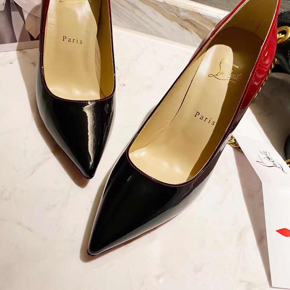 Replica Christian Louboutin Black/Red Patent Kate Pumps 100mm 106