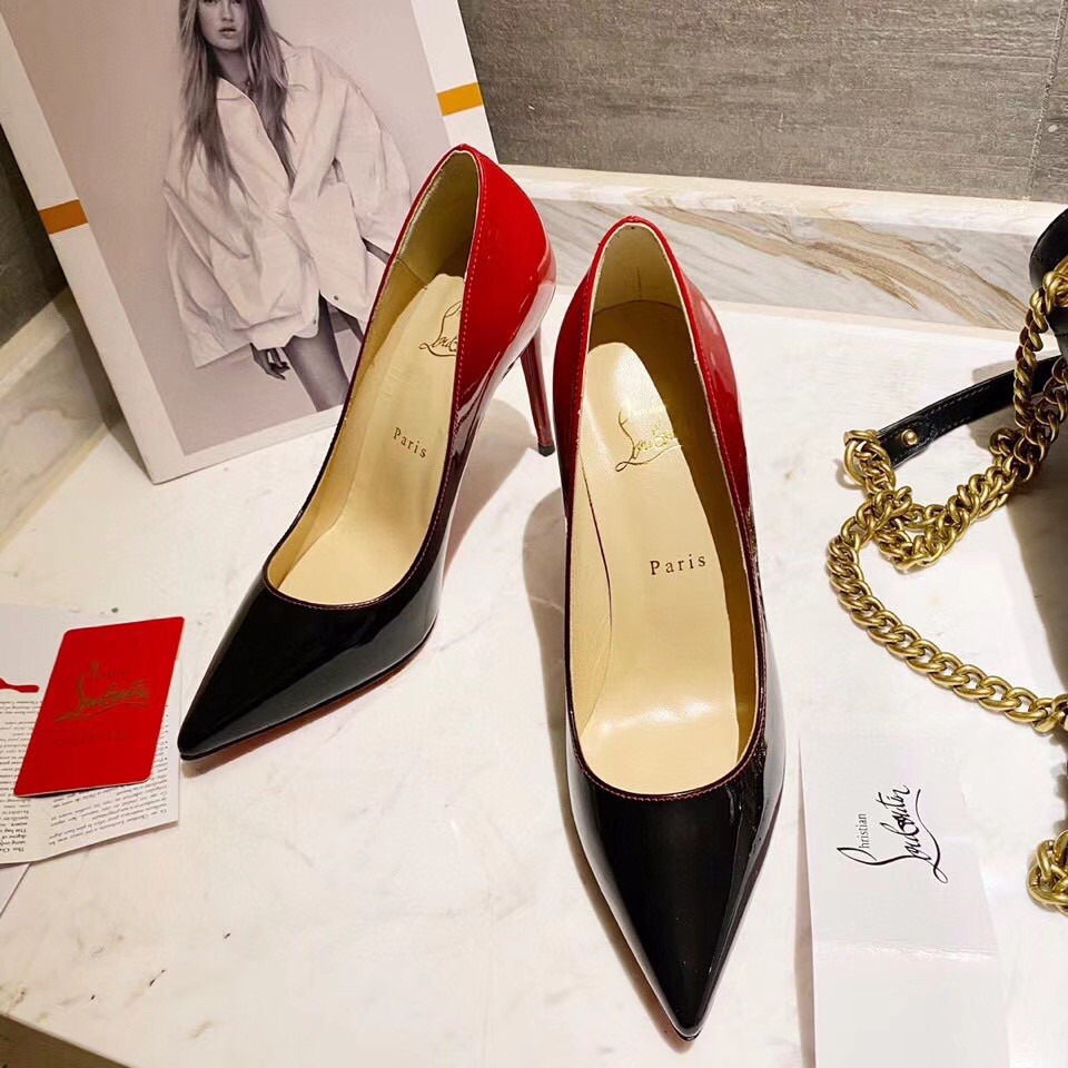 Replica Christian Louboutin Black/Red Patent Kate Pumps 100mm 107