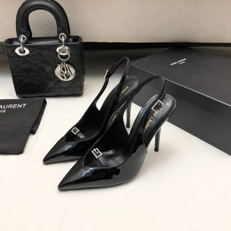 Replica Saint Laurent Luna Slingback Pumps 105mm In Black Patent Leather 109