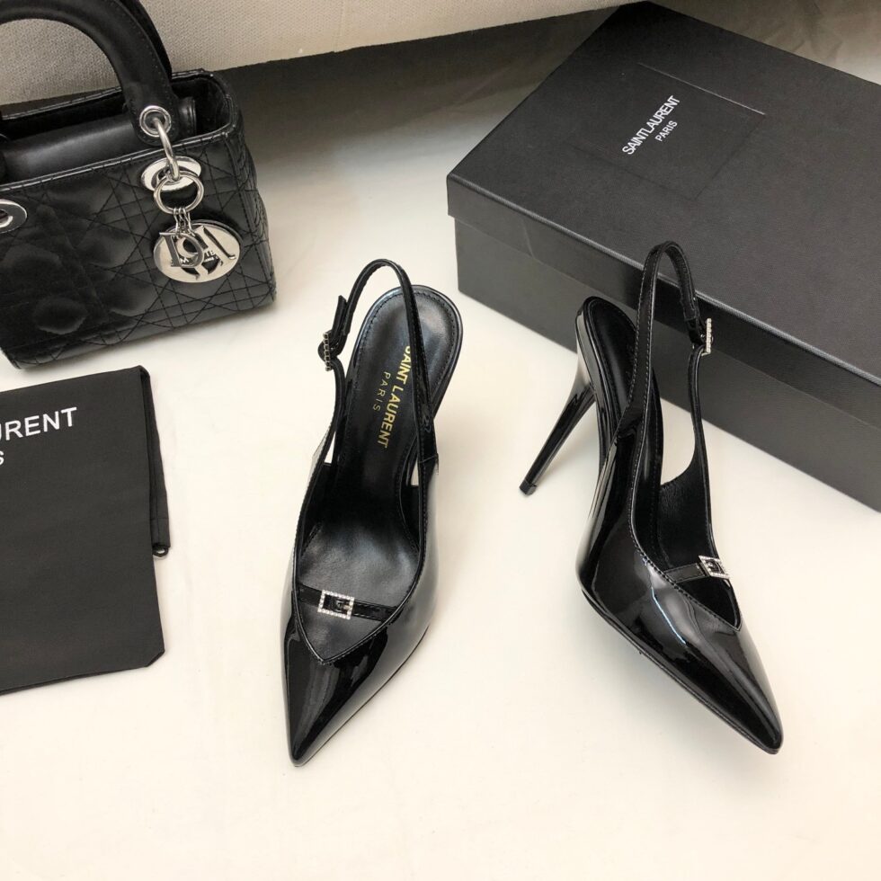 Replica Saint Laurent Luna Slingback Pumps 105mm In Black Patent Leather 110