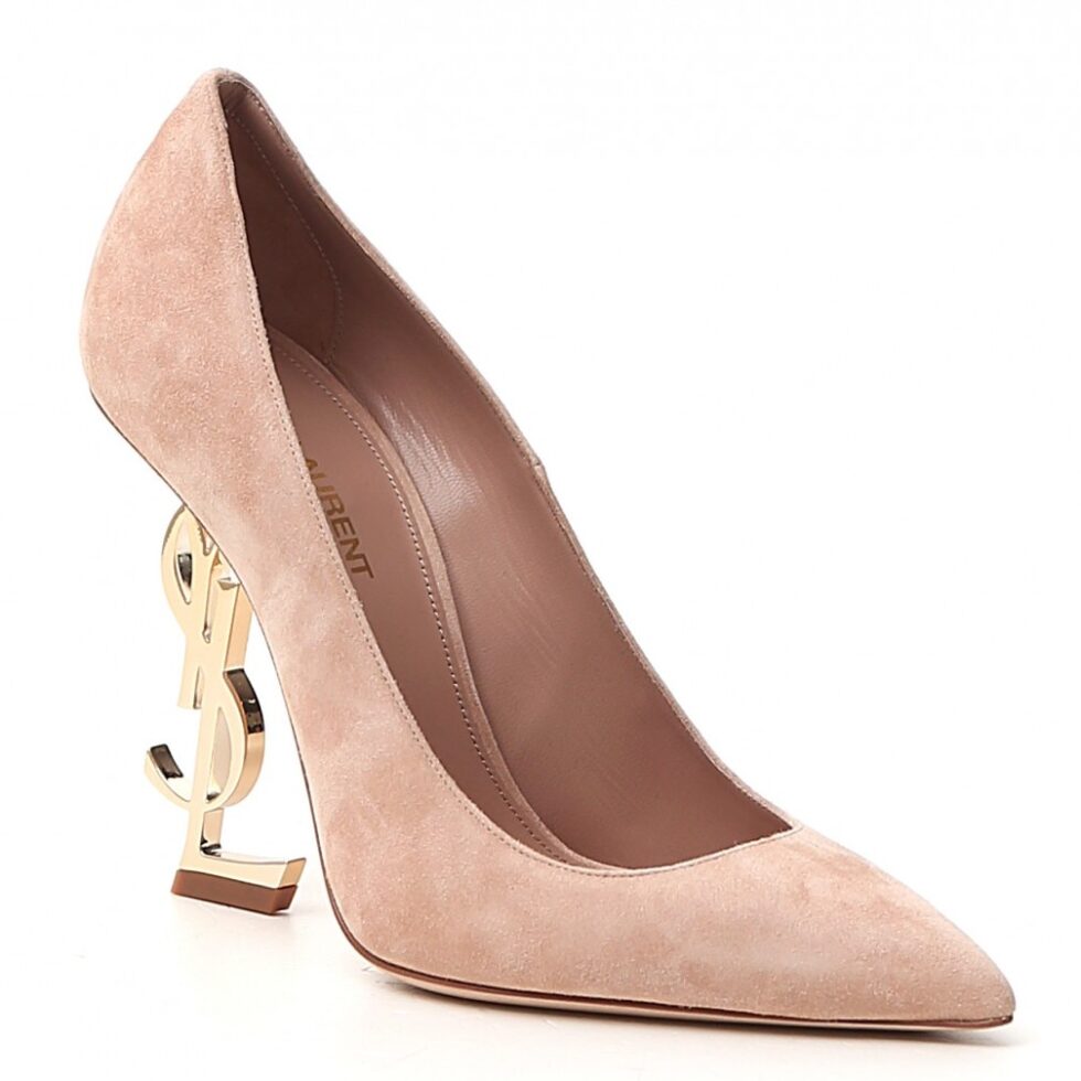 Replica Saint Laurent Opyum 110 Pumps In Suede with Gold Heel 104