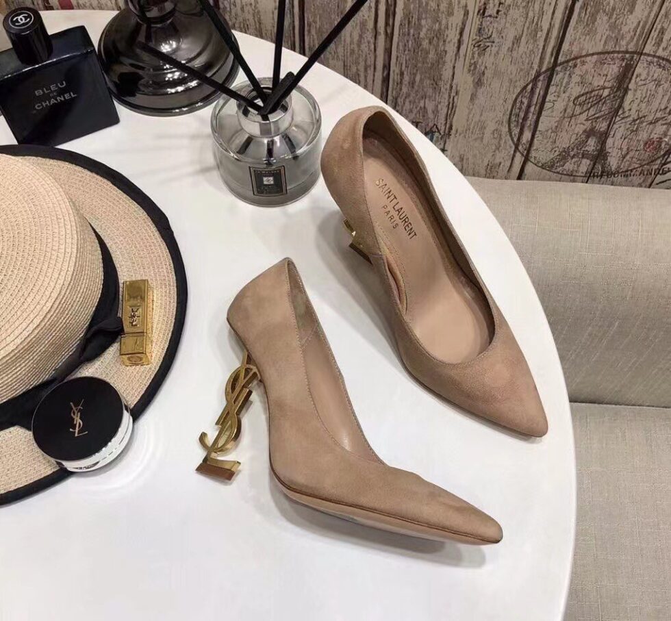 Replica Saint Laurent Opyum 110 Pumps In Suede with Gold Heel 106