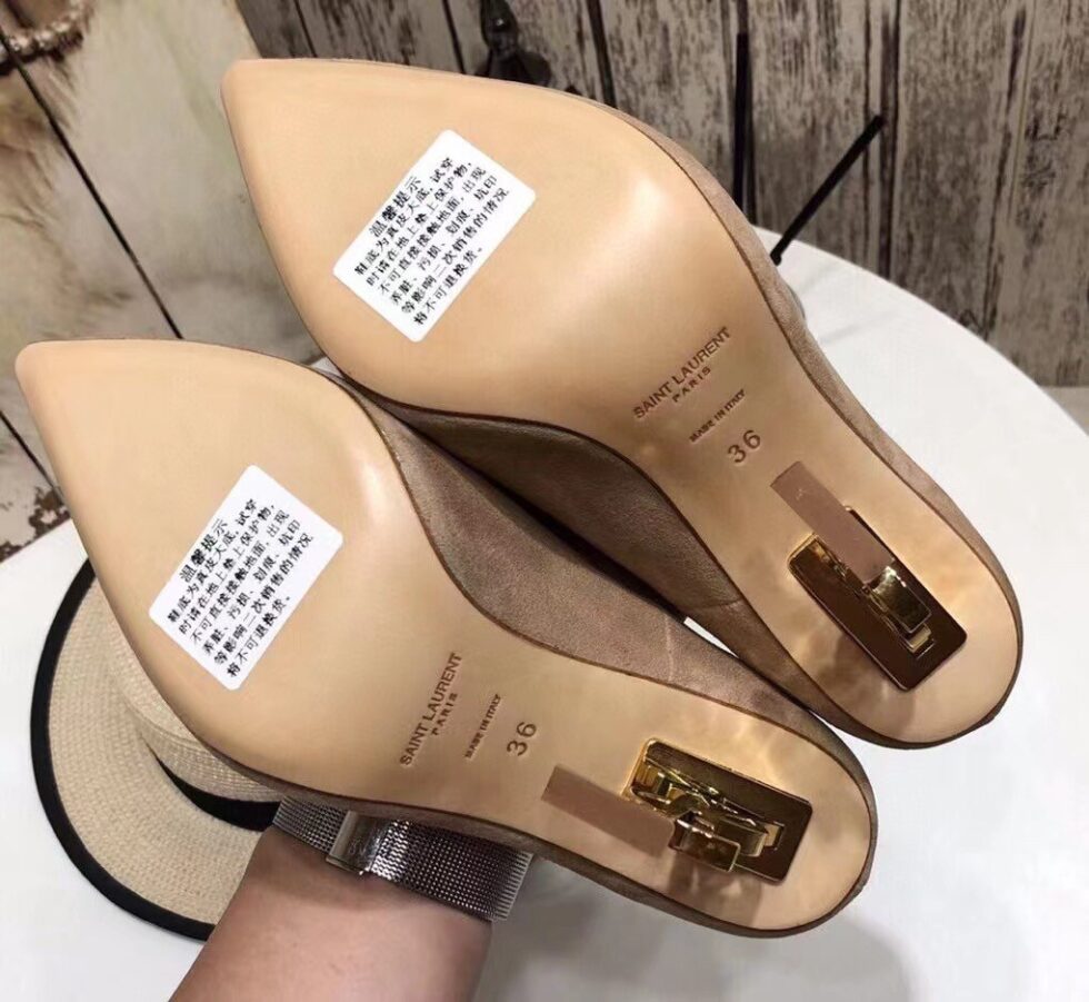 Replica Saint Laurent Opyum 110 Pumps In Suede with Gold Heel 108