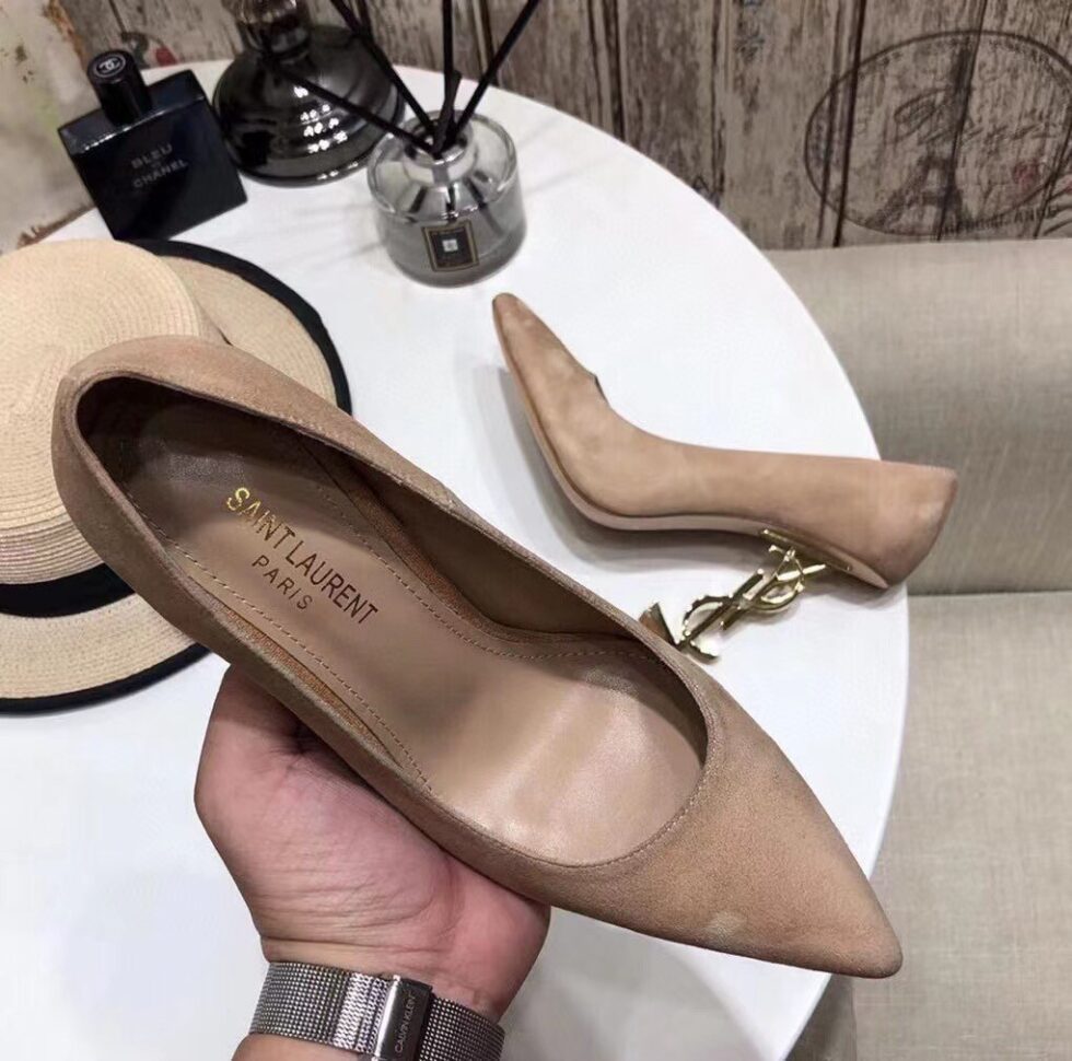 Replica Saint Laurent Opyum 110 Pumps In Suede with Gold Heel 110