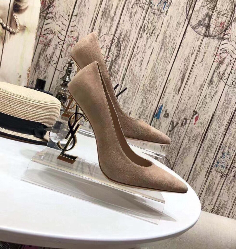 Replica Saint Laurent Opyum 110 Pumps In Suede with Gold Heel 111