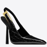 Replica Saint Laurent Lee Slingback Pumps in Crocodile-embossed Leather