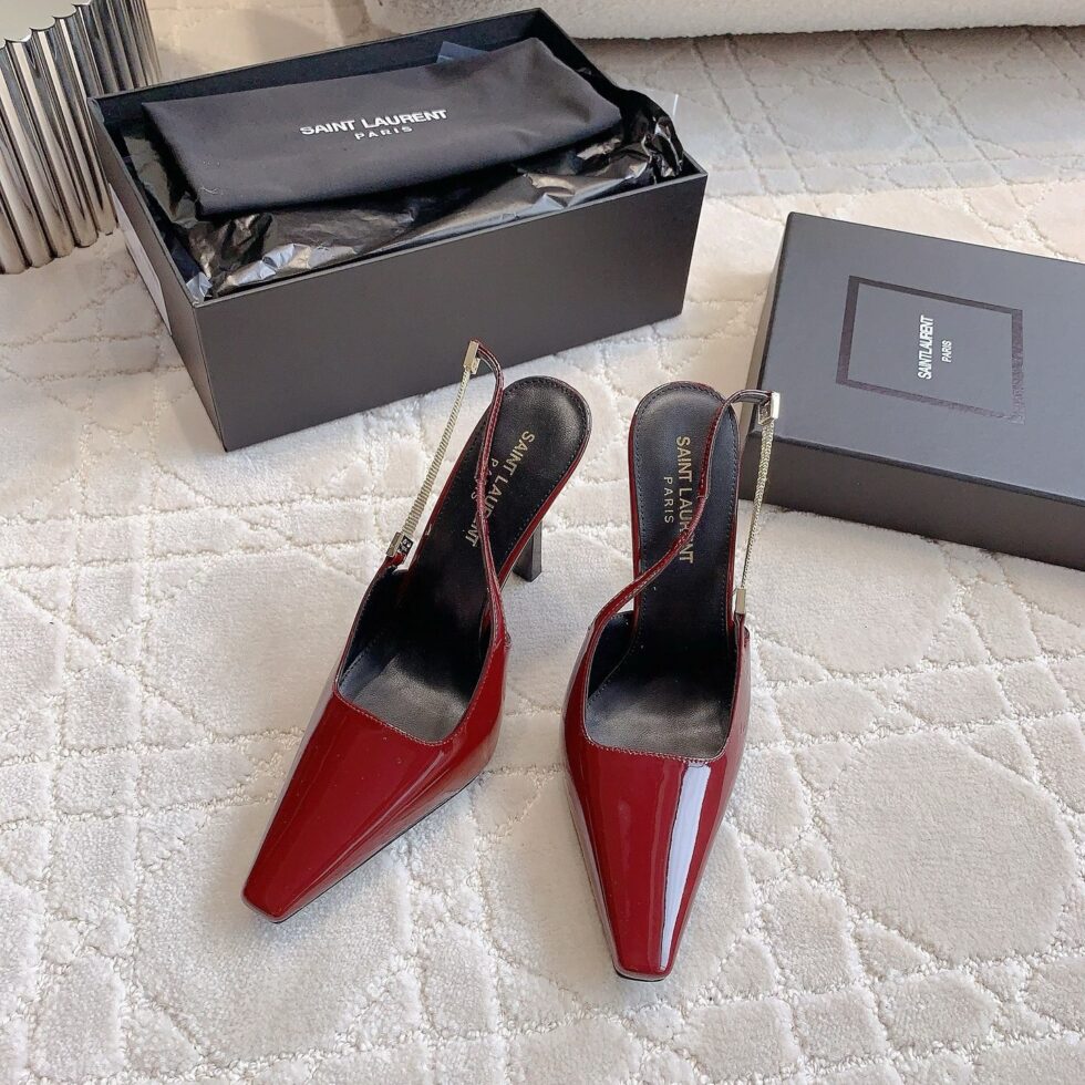 Replica Saint Laurent Blake Slingback Pumps 110mm in Red Patent Leather 108