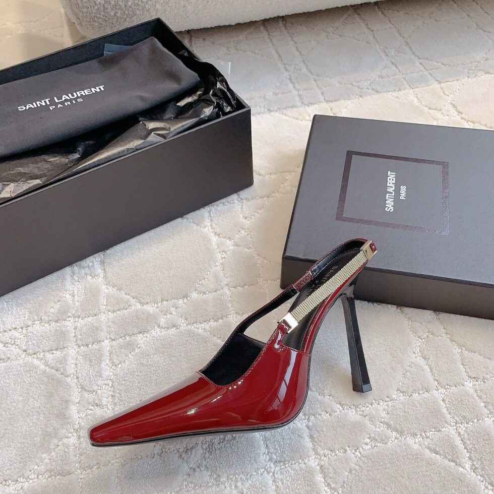 Replica Saint Laurent Blake Slingback Pumps 110mm in Red Patent Leather 109