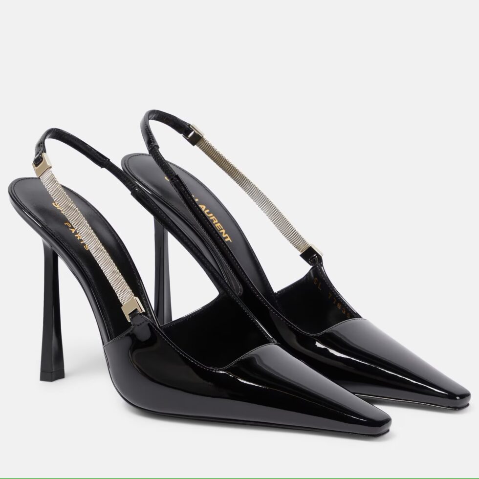 Replica Saint Laurent Blake Slingback Pumps 110mm in Black Patent Leather 104