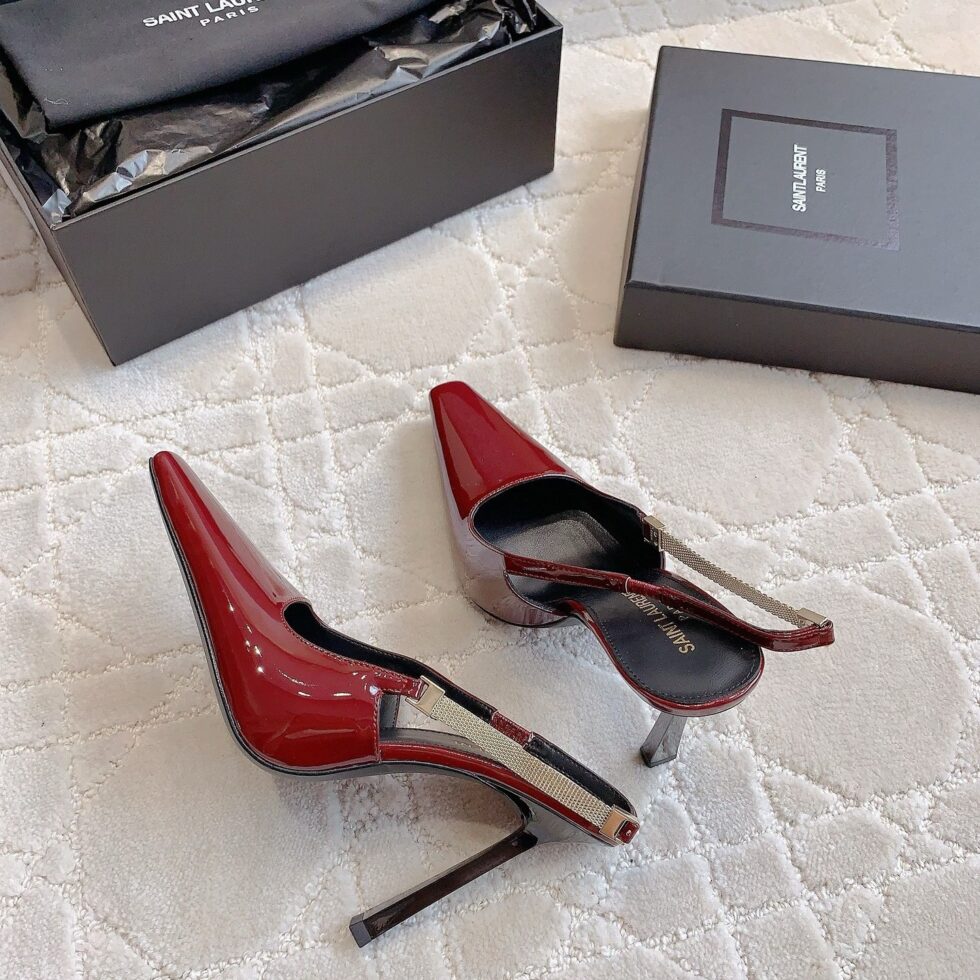 Replica Saint Laurent Blake Slingback Pumps 110mm in Red Patent Leather 111