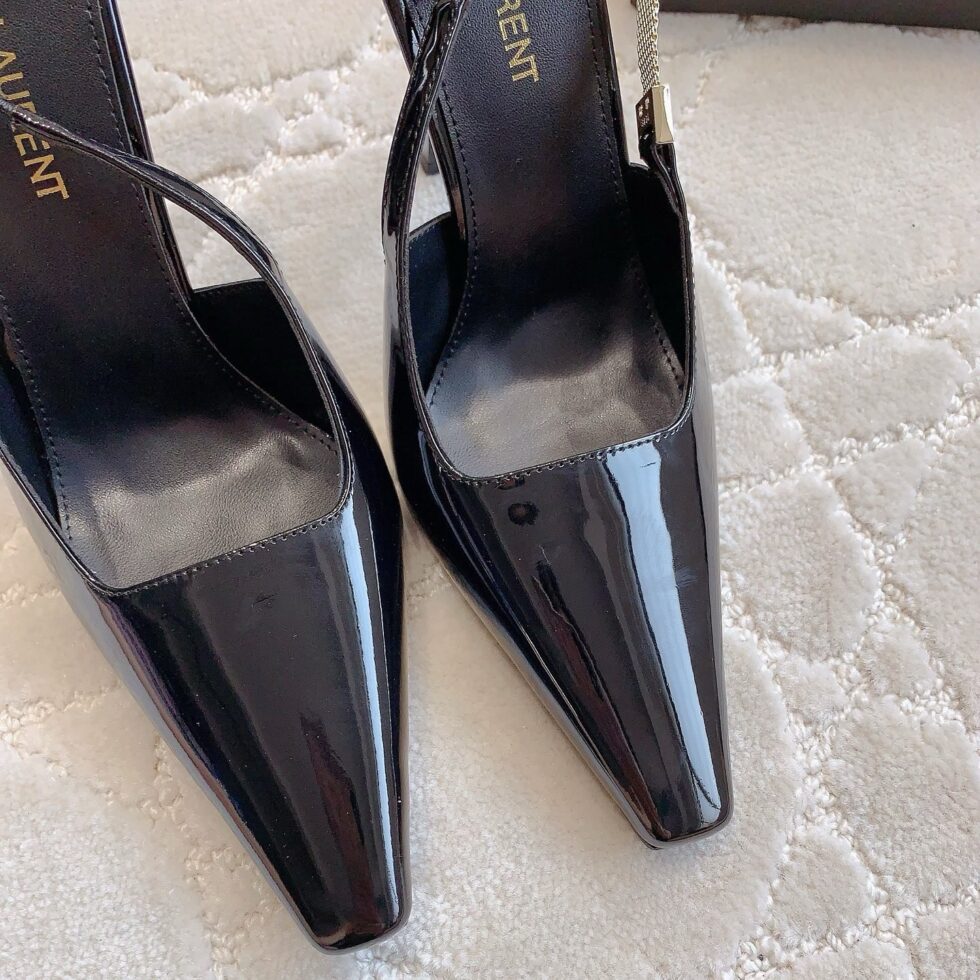 Replica Saint Laurent Blake Slingback Pumps 110mm in Black Patent Leather 106