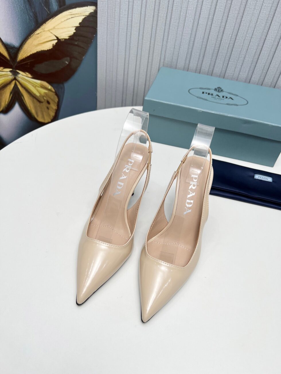 Replica Prada Slingbacks Pumps 95mm In Powder Pink Patent Leather 105