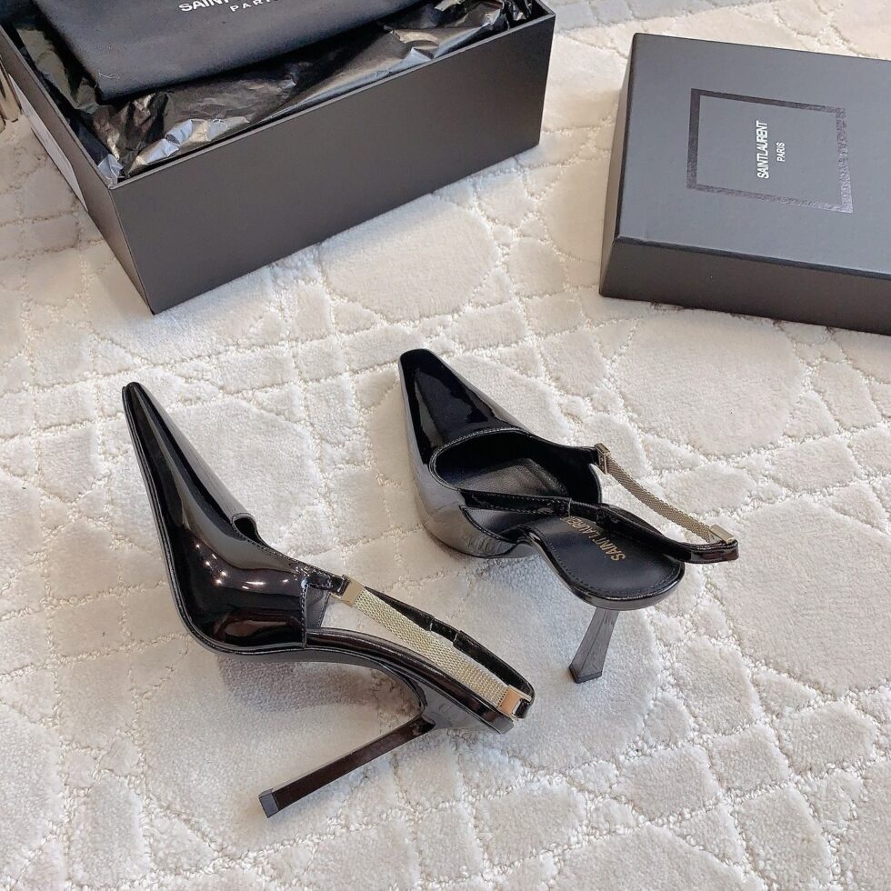 Replica Saint Laurent Blake Slingback Pumps 110mm in Black Patent Leather 111