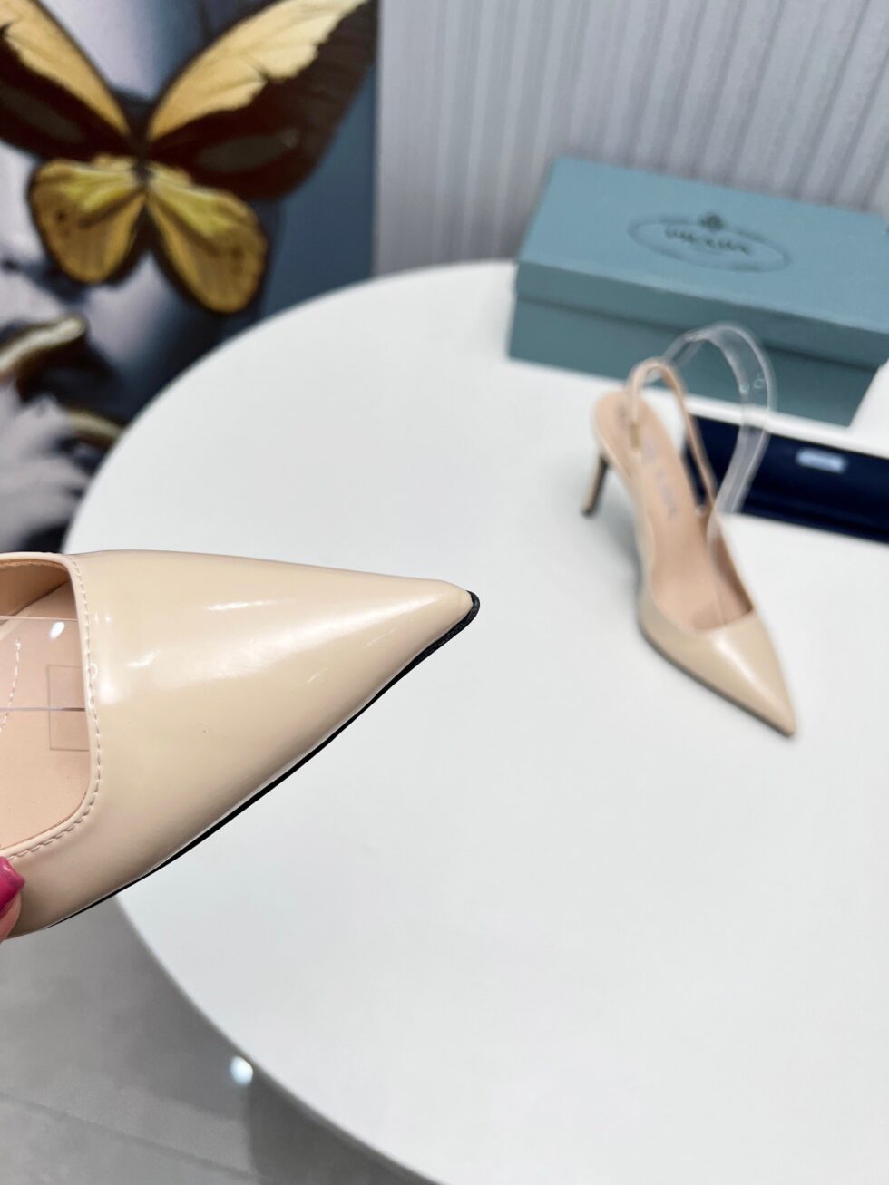 Replica Prada Slingbacks Pumps 95mm In Powder Pink Patent Leather 106