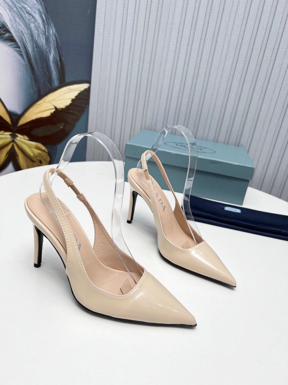 Replica Prada Slingbacks Pumps 95mm In Powder Pink Patent Leather 109