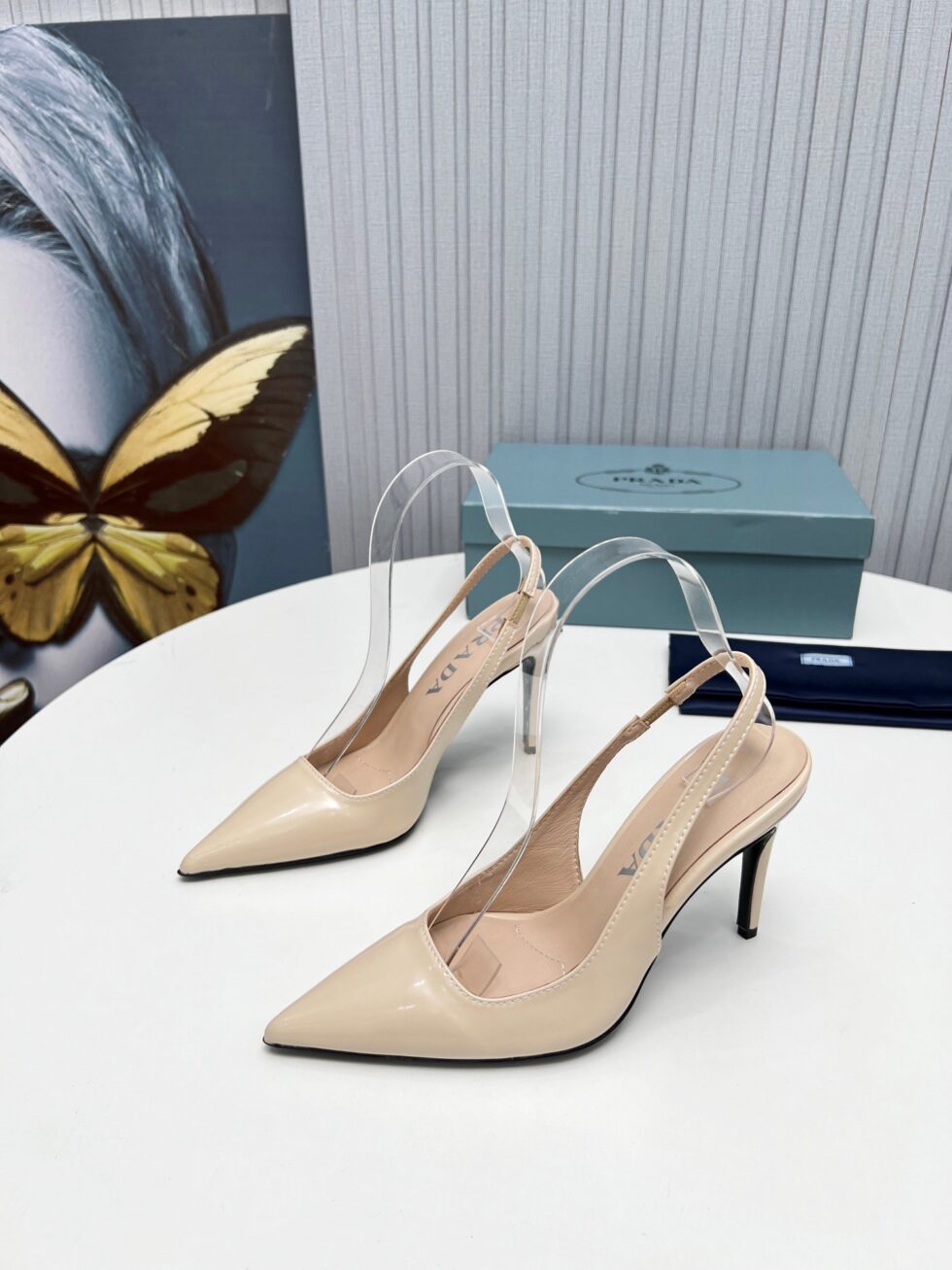 Replica Prada Slingbacks Pumps 95mm In Powder Pink Patent Leather 110