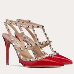 Replica Valentino Rockstud Caged Pumps 100mm In Red Patent Leather